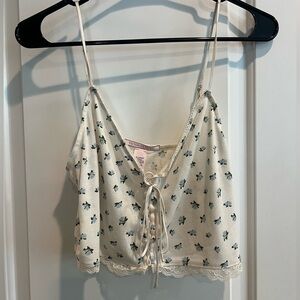 Victoria's Secret White and Green Floral Top M